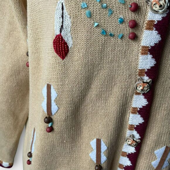 Storybook Knits Cardigan Spirit of the Wolf Beaded Embroider Native Size Large - Picture 4 of 12